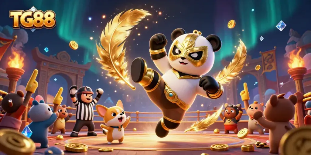 Experience thrilling gaming action with TG88 featuring animated characters and casino elements.