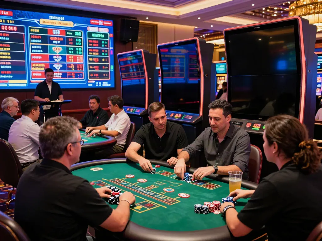 Players enjoying live casino games at https://ku88v1.com/ with vibrant tables and enthusiastic dealers in an exciting atmosphere.